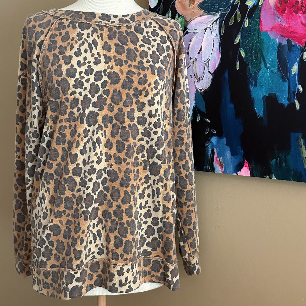 Caslon Leopard Print Lightweight Sweatshirt Size Large